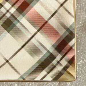 NEW 11" Pottery Barn Autumn Plaid Glass Rectangular Catchall Tray NWT | Gold Rim